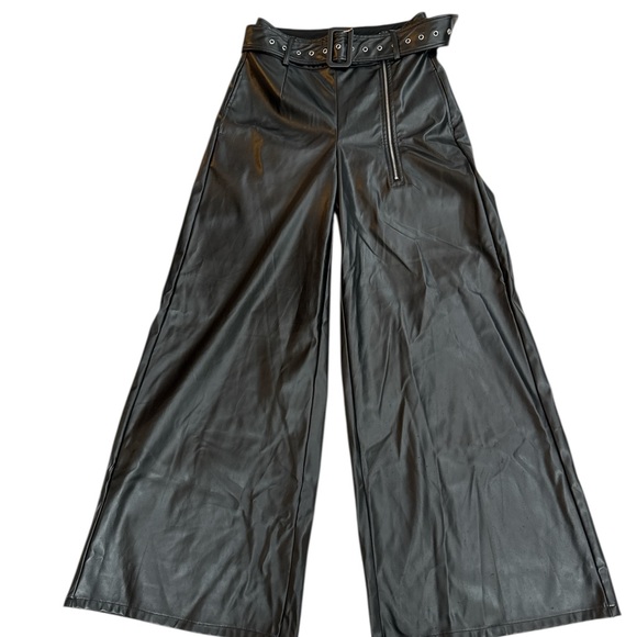 Black Wide Leg Leather Pants - Picture 7 of 7